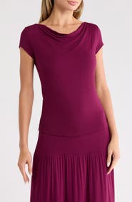 Renee C Solid Cowl Neck Cap Sleeve T-Shirt
