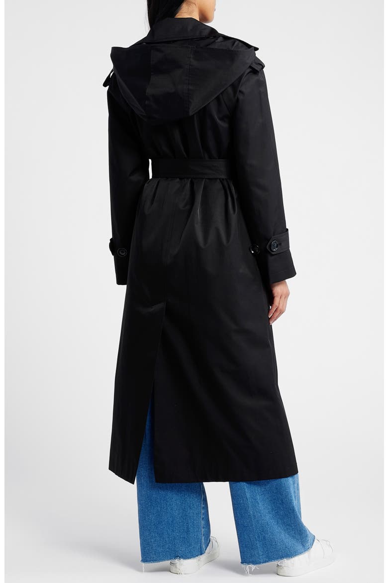 Cotton Blend Trench Coat with Removable Hood, Alternate, color, BLACK