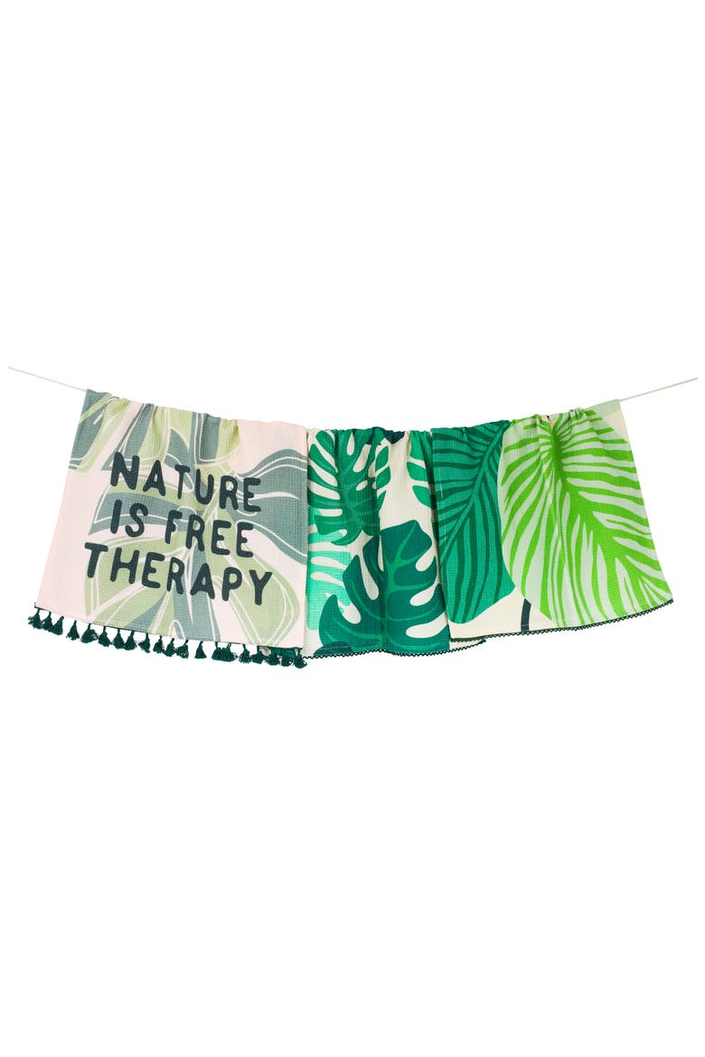 Nature Is Free Therapy Set of 3 Kitchen Towels, Main, color, EMERALD GREEN/ SAGE
