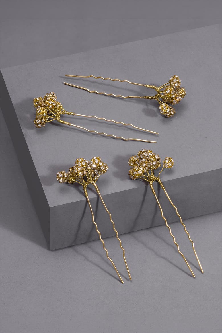 Set of 4 Embellished Pearls U Pins - Gold, Alternate, color, Metallic Gold