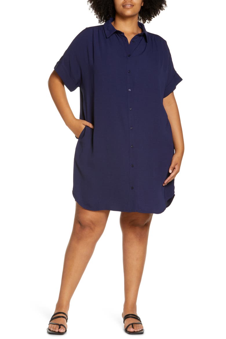 Short Sleeve Shirtdress, Main, color, NAVY PEACOAT