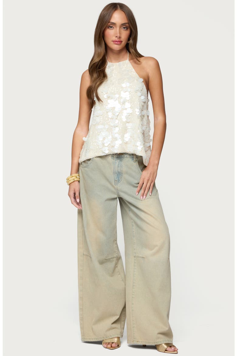 Ellorie Sequin Open Back Halter Top, Alternate, color, CREAM