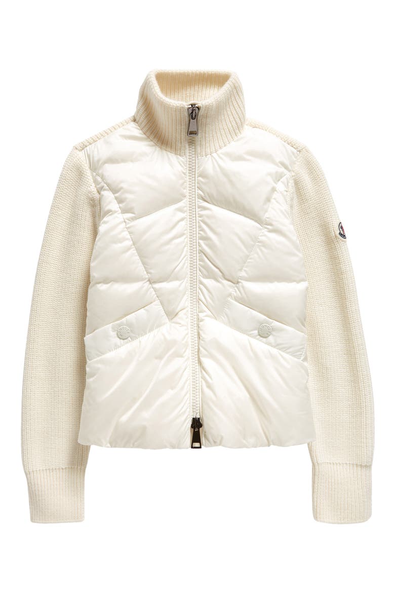 Kids' Hybrid Virgin Wool Knit & Down Puffer Cardigan, Main, color, WHITE