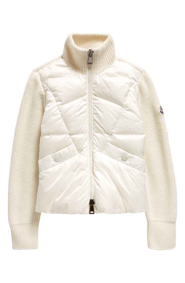 Moncler Kids' Hybrid Virgin Wool Knit & Down Puffer Cardigan, Main, color, 
