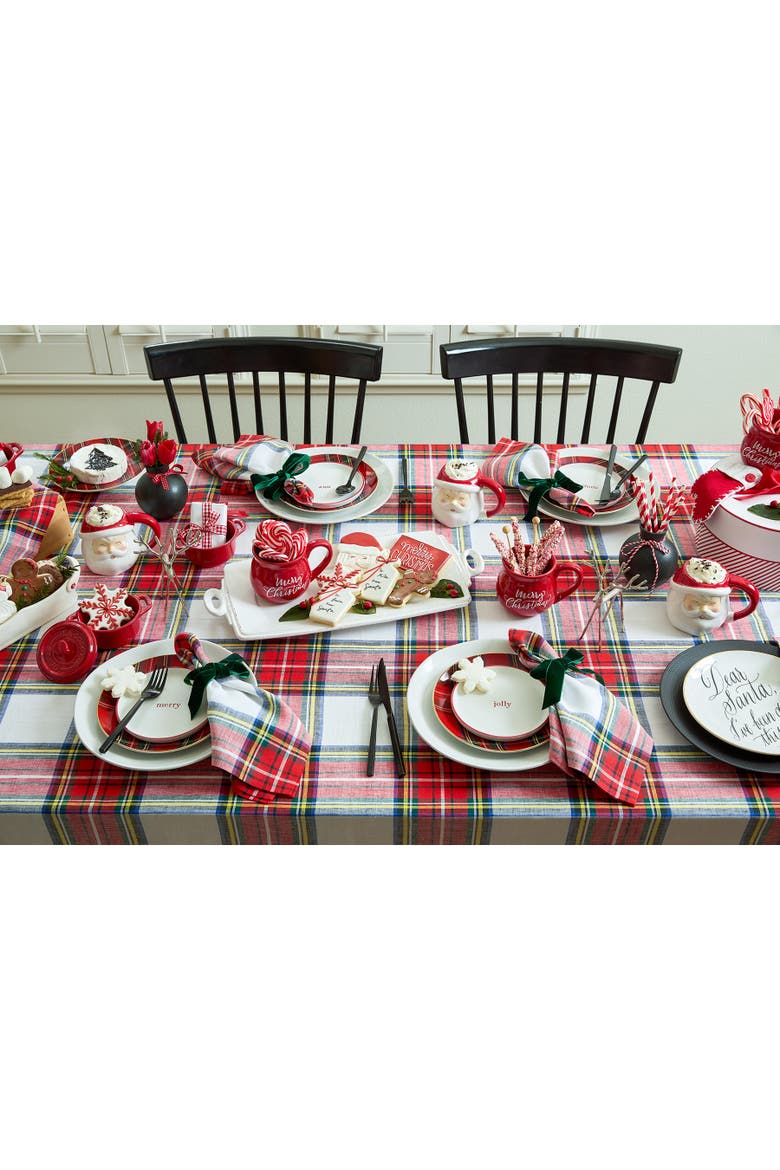 Linen Dinner Napkins Set of 4, 20 x 20" - Stewart Plaid, Alternate, color, White