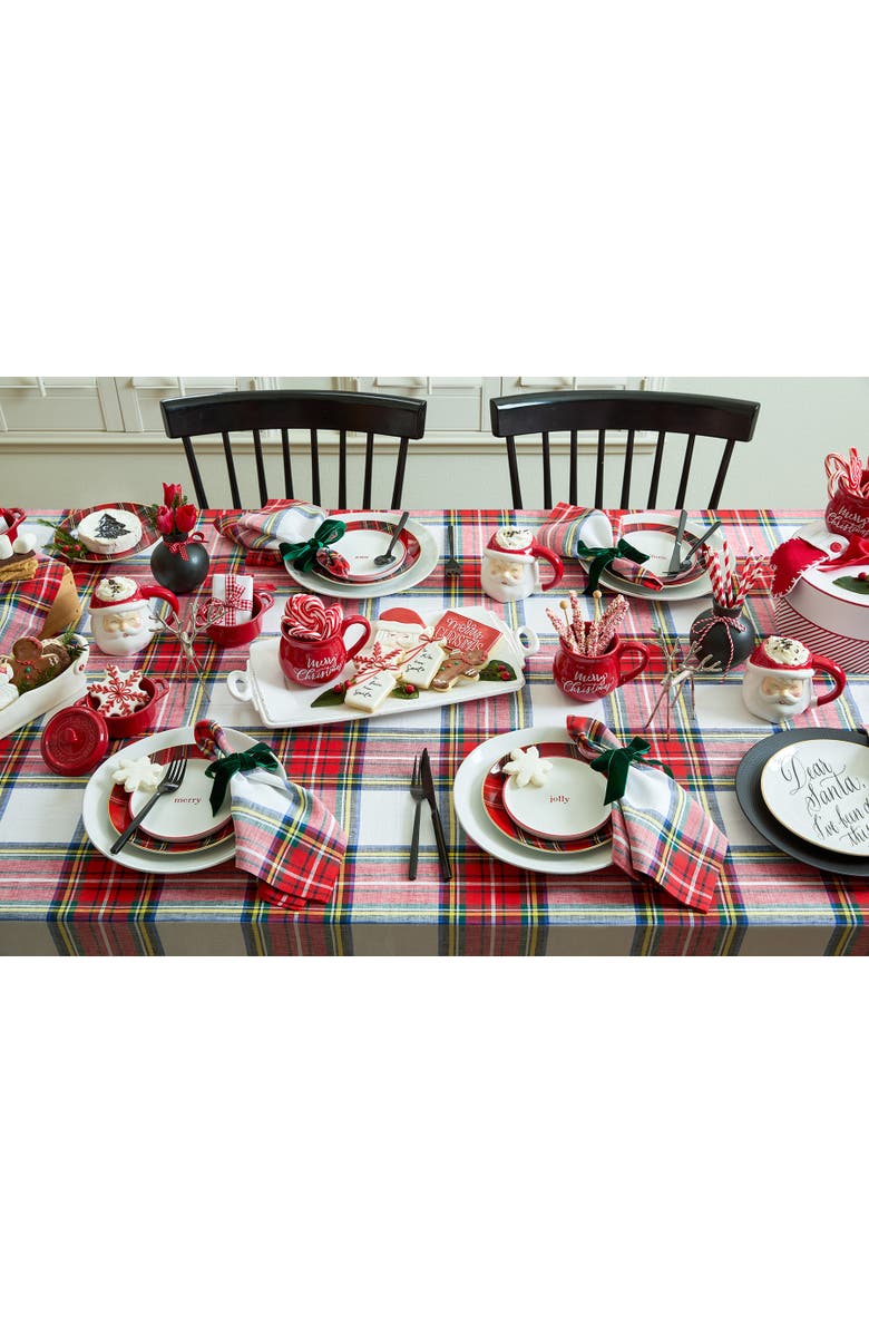 Solino Home Linen Table Runner for Dining Table, Holiday and Everyday Table Decor - Stewart Plaid, Alternate, color, White