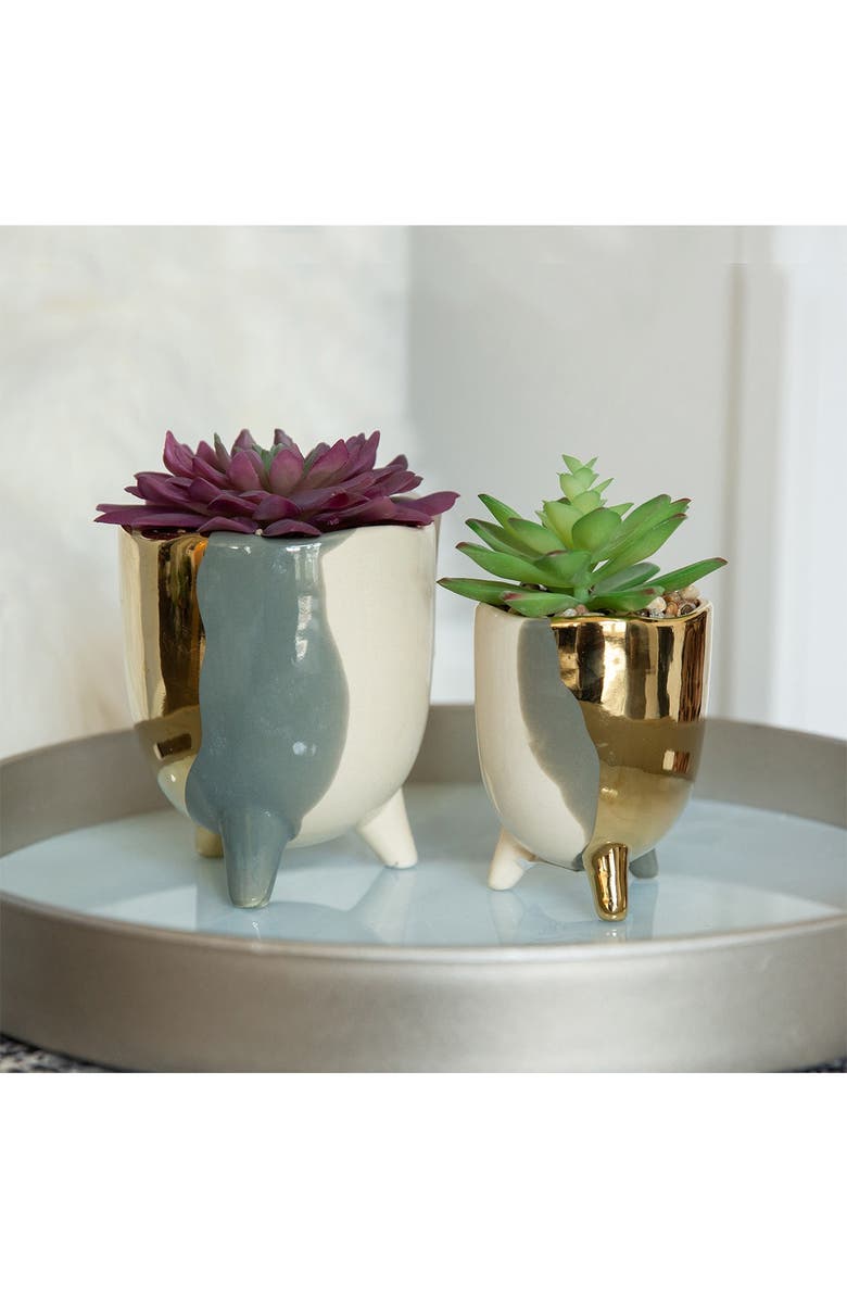FLORA BUNDA Grey Footed Ceramic Planter - Set of 2, Alternate, color,
