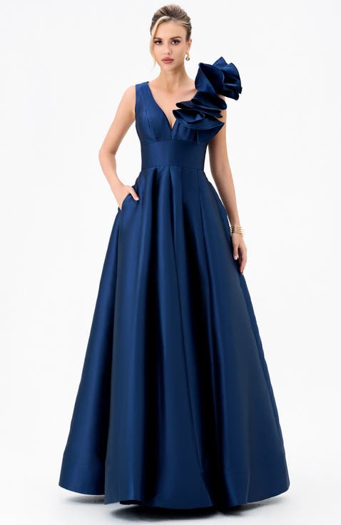 Mirella V Neck Ruffle Gown