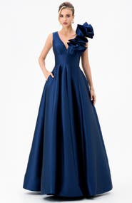 Bariano Mirella V Neck Ruffle Gown