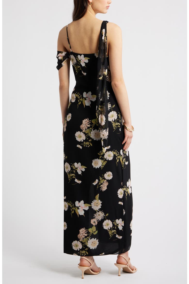 Asymmetric Chiffon Dress, Alternate, color, BLACK- PINK IRIS FLORAL
