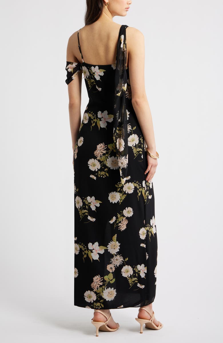 Open Edit Asymmetric Chiffon Dress, Alternate, color, Black- Pink Iris Floral