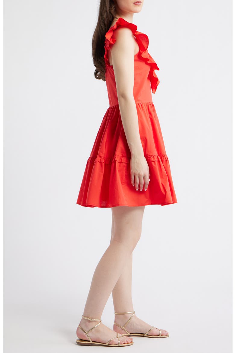 'Lil Alessandra Ruffle Tiered Cotton Fit & Flare Minidress, Alternate, color, HOT CORAL