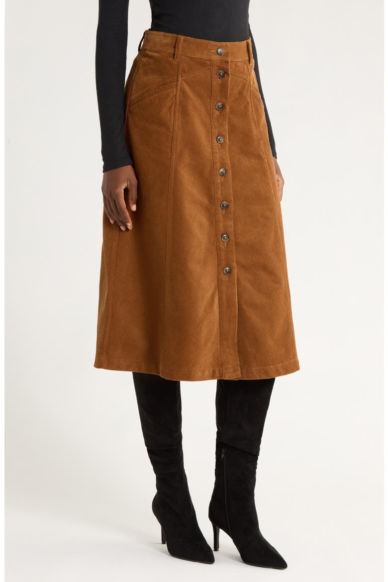 Jahn Corduroy Midi Skirt, Alternate, color, COGNAC