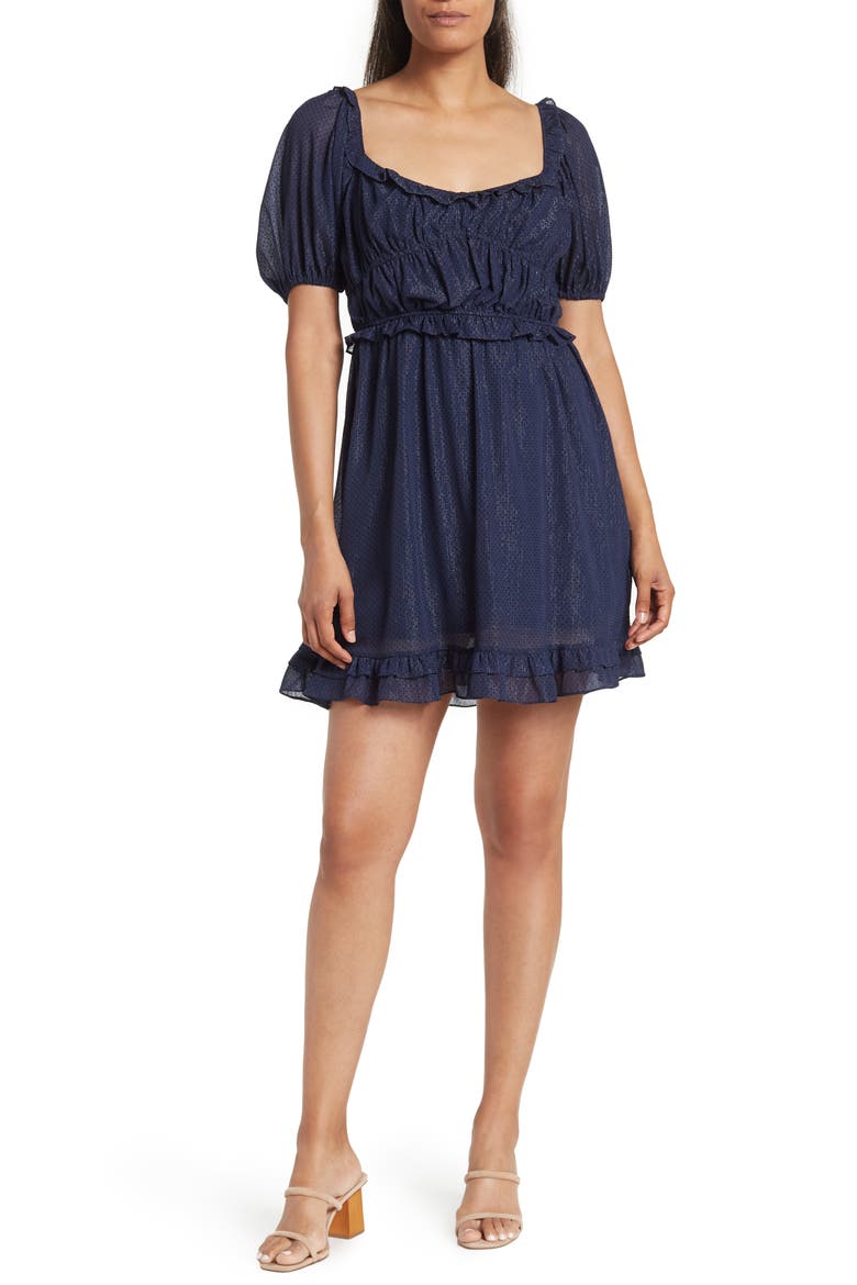 Polka Dot Mini Dress, Main, color, NAVY
