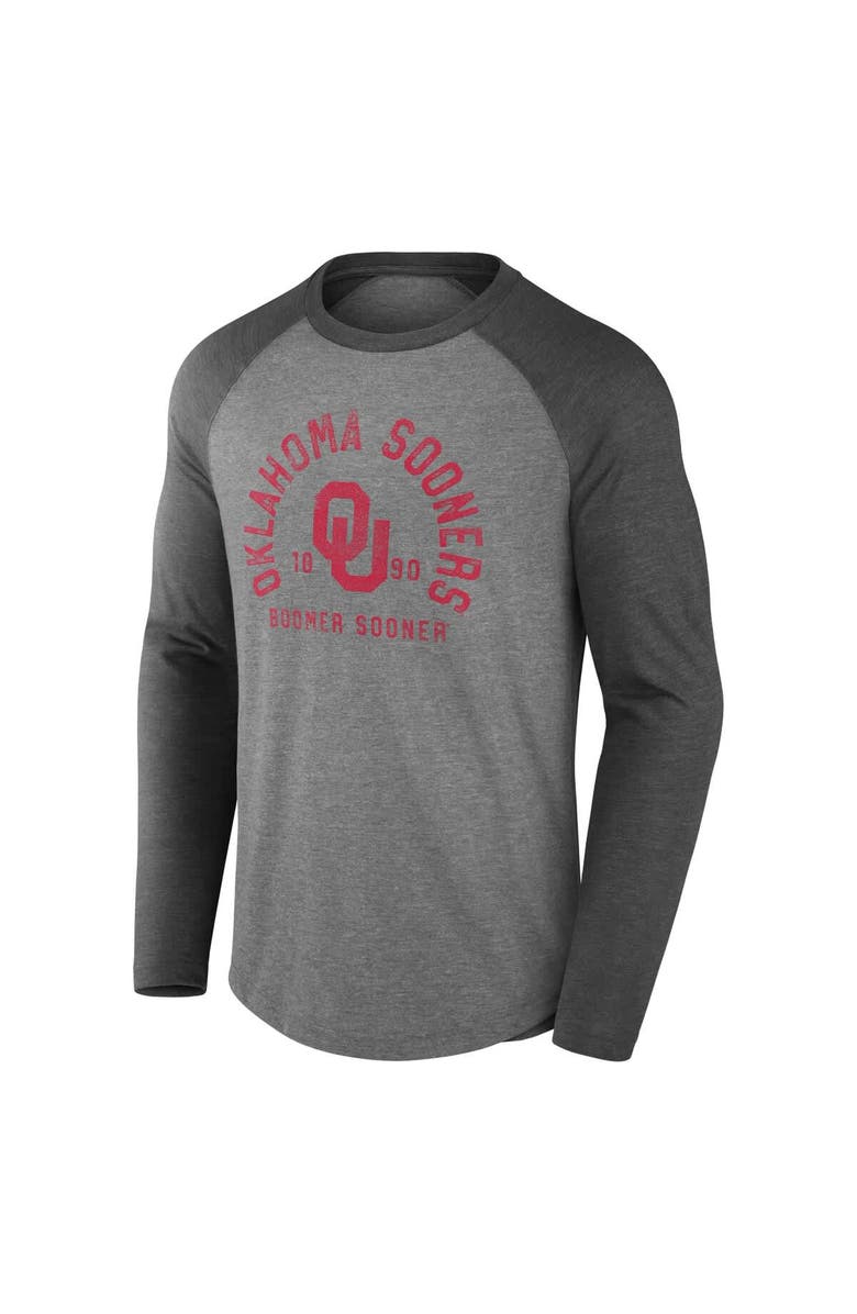 FANATICS Men's Fanatics Gray Oklahoma Sooners Ball Drop Tri-Blend Raglan Long Sleeve T-Shirt, Alternate, color,