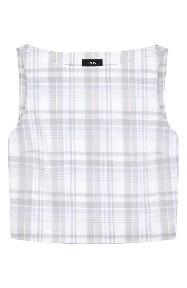 Theory Plaid Sleeveless Cotton & Linen Crop Top, Alternate, color, Olympic Multi