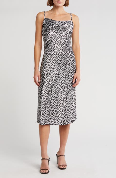 Printed Satin Bias Midi Dress