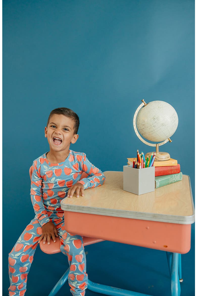 Apple Print Fitted 2-Piece Pajamas, Alternate, color, TEACHER