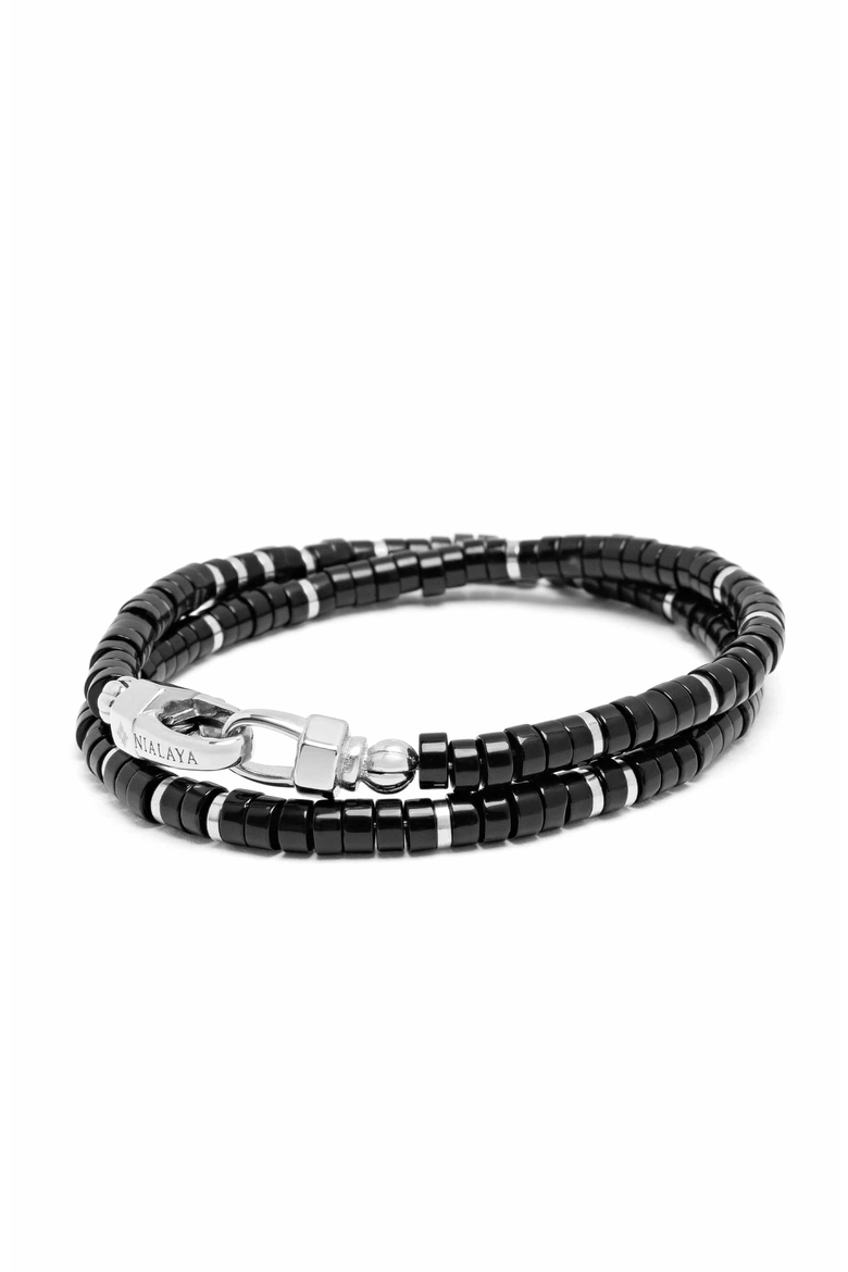 Onyx Heishi Wrap Bracelet, Main, color, Black Onyx / Silver