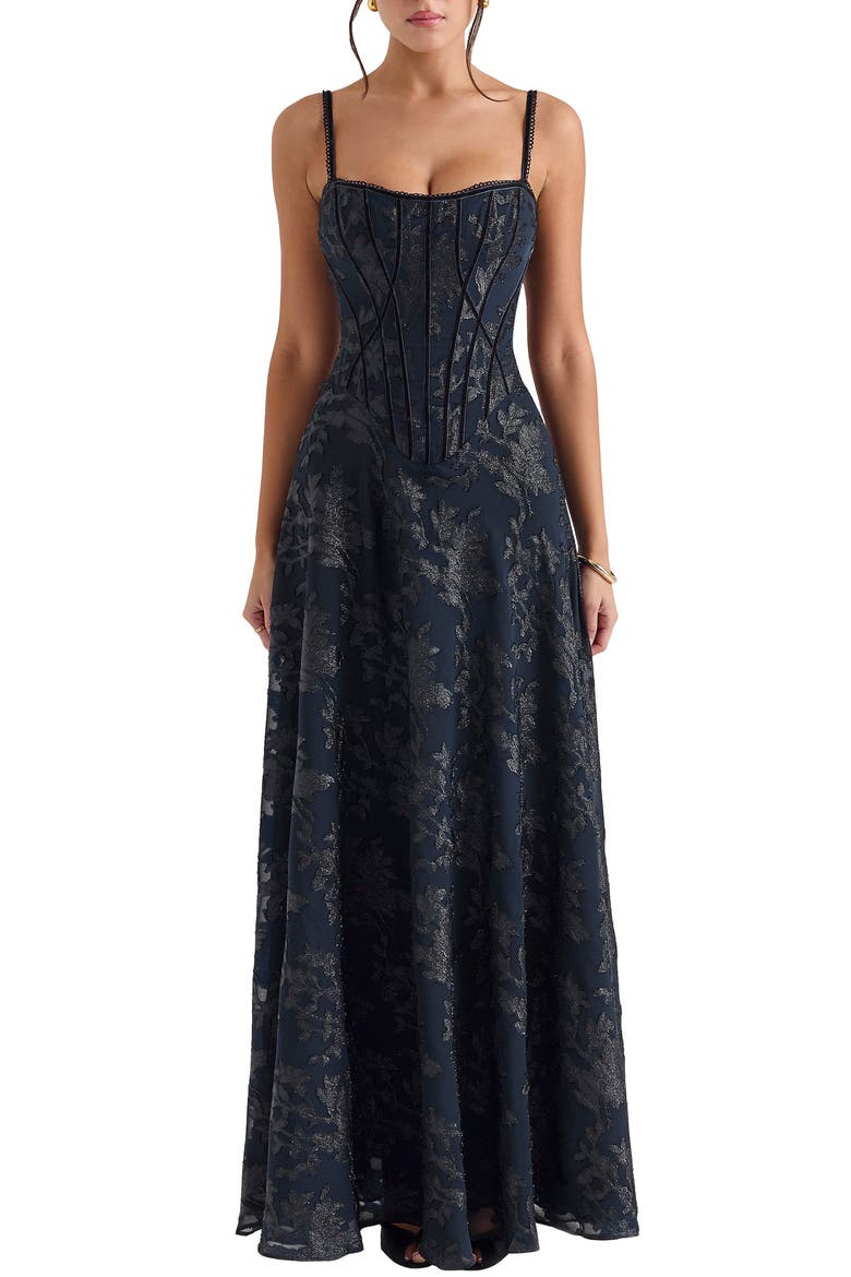 Esme Fil Coupé Gown, Main, color, NAVY