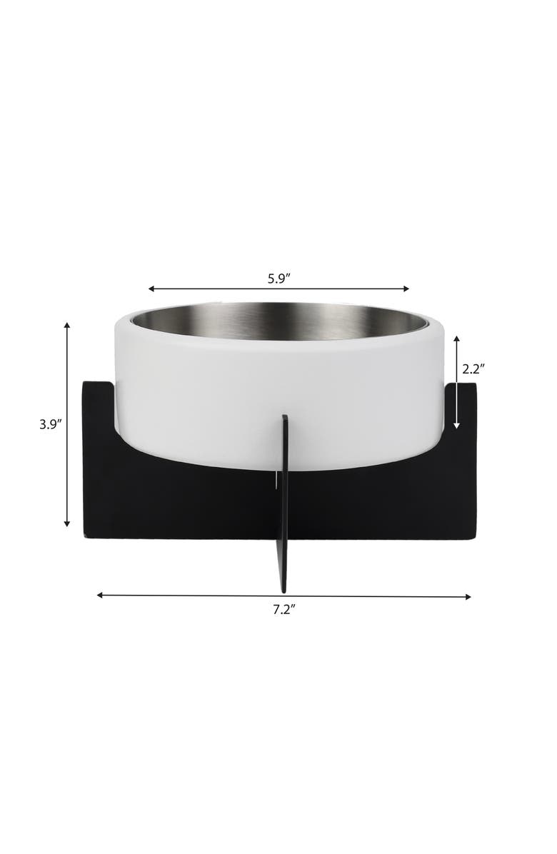 The Licker Store Intersecta Small/Medium Concrete and Stainless Steel Bowl 16oz (2 Cups) with Metal Stand Pet Feeder, Alternate, color, White/Black