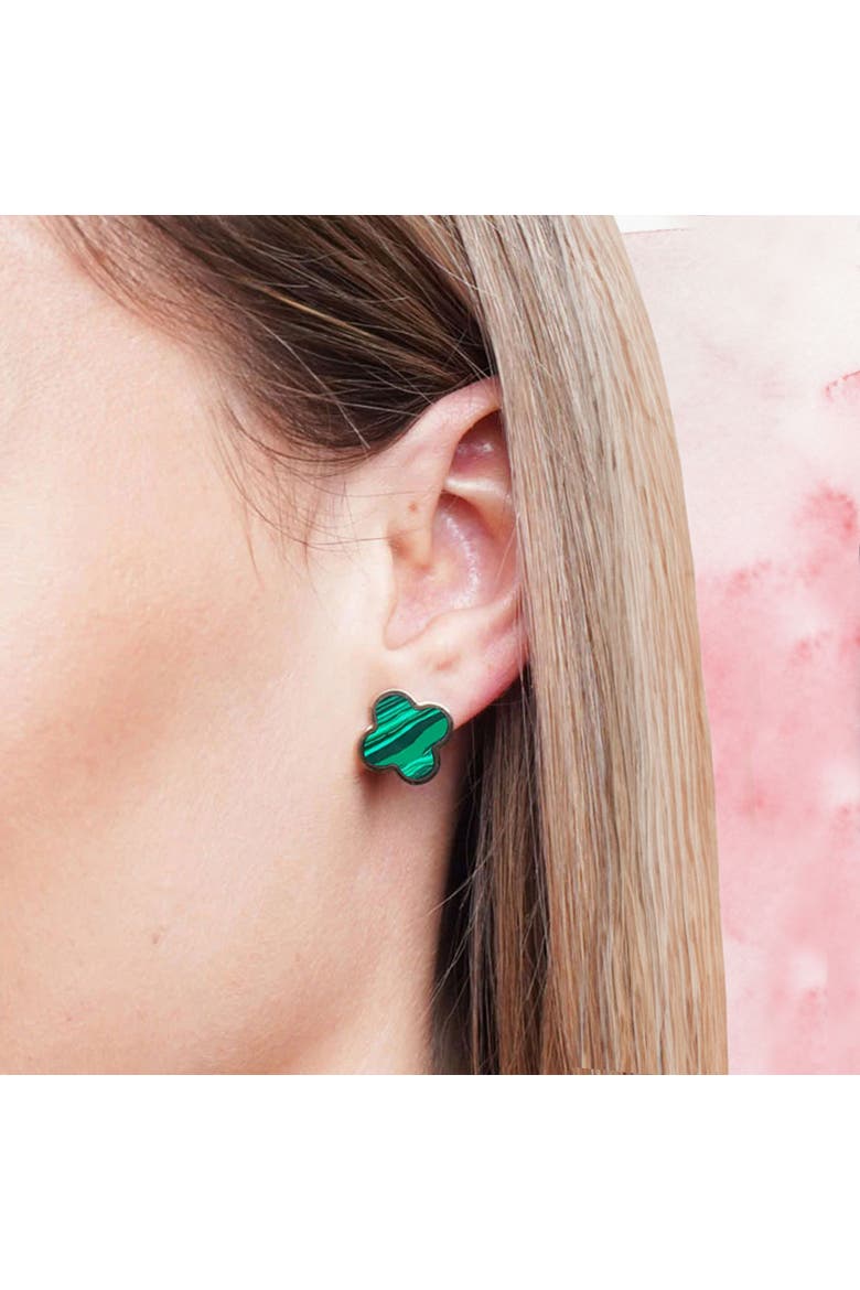 Large Malachite Clover Stud Earrings, Alternate, color, Malachite