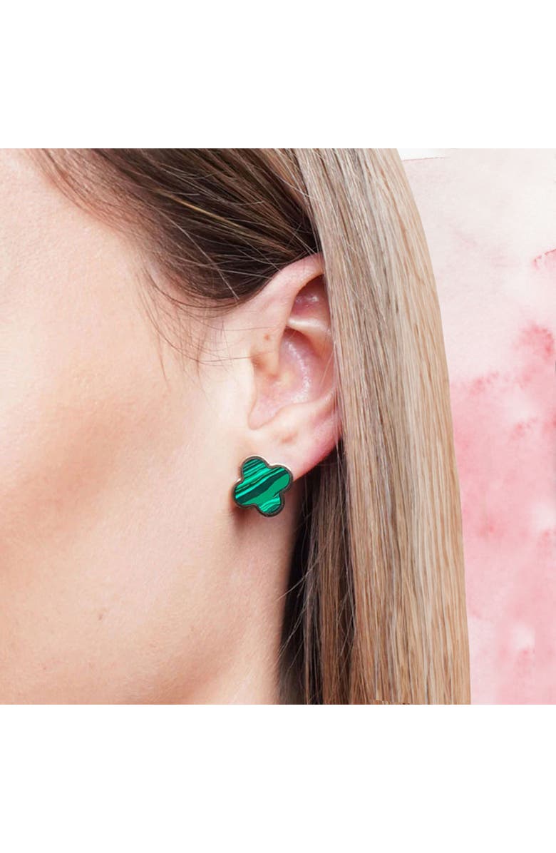 The Lovery Fine Jewelry Large Malachite Clover Stud Earrings, Alternate, color, Malachite