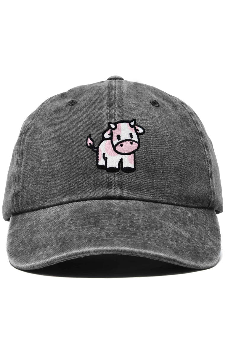 Dalix Strawberry Cow Embroidered Cap, Main, color, Washed Black