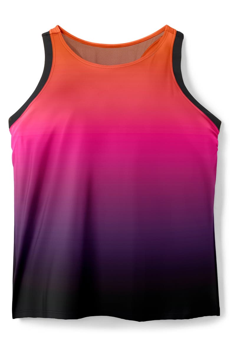 Longer Length High Neck Racerback Tankini Top, Alternate, color, BLACKBERRY TANGERINE OMBRE
