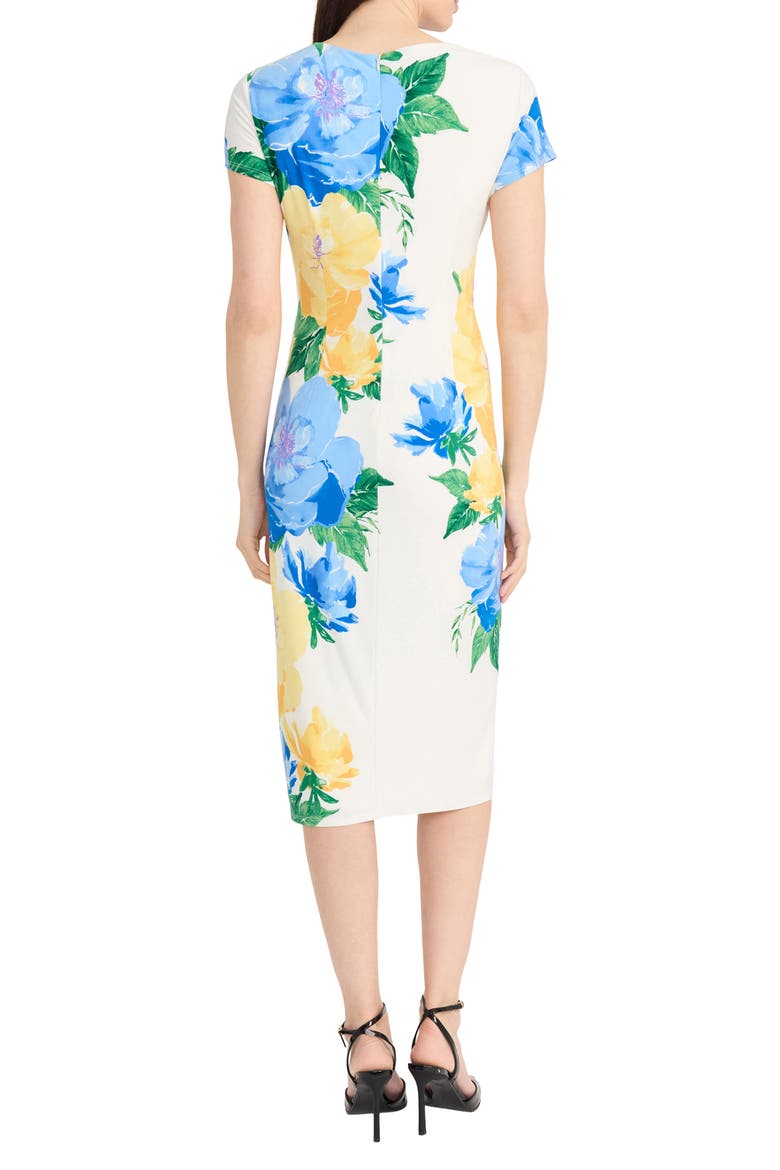Floral Short Sleeve Sheath Midi Dress, Alternate, color, SOFT WHITE/ YELLOW