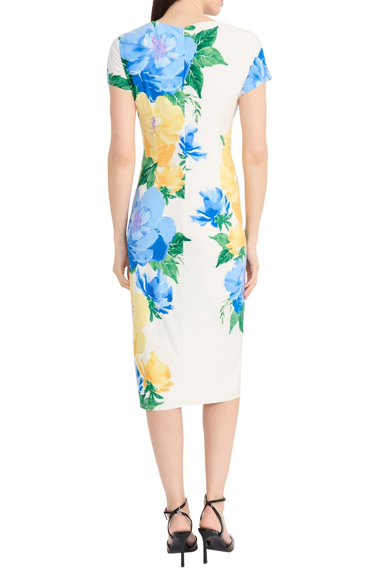 Maggy London Floral Short Sleeve Sheath Midi Dress, Alternate, color, Soft White/ Yellow