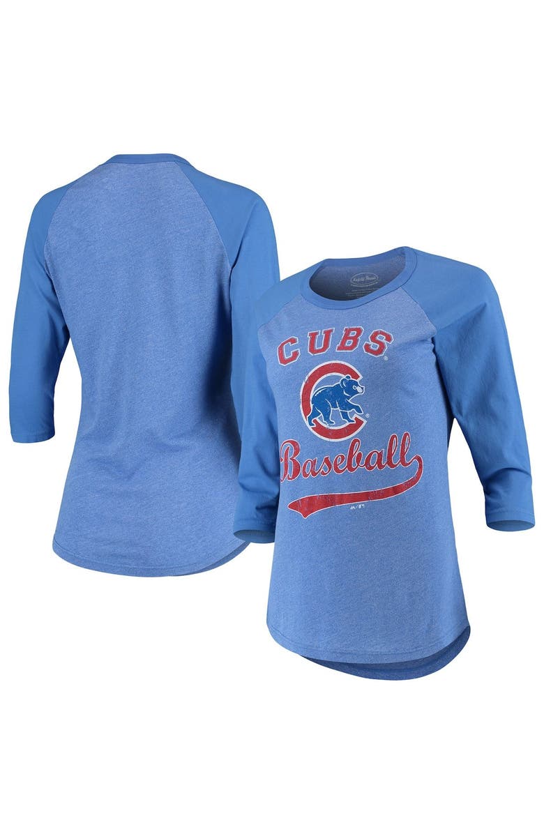 Majestic Threads Women's Majestic Threads Royal Chicago Cubs Team Baseball Three-Quarter Raglan Sleeve Tri-Blend T-Shirt, Main, color, 