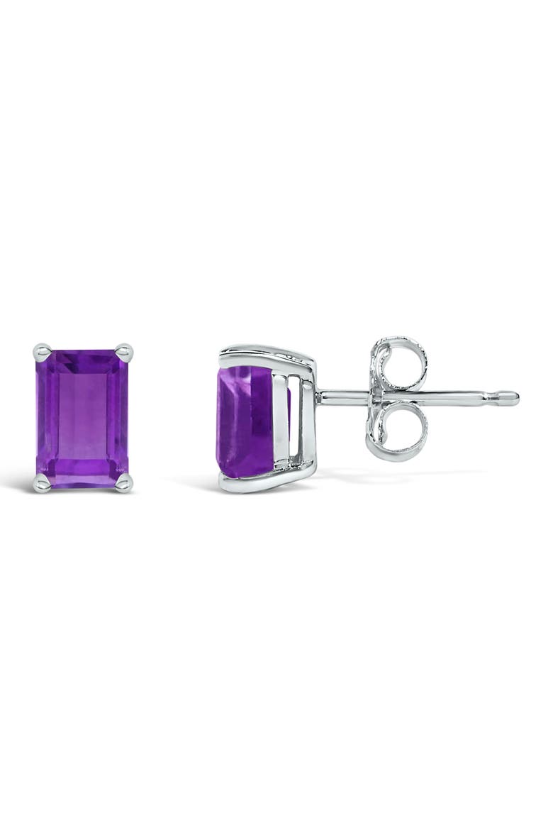 14K Gold 6x4MM Emerald Shaped Gemstone Solitaire Stud Earrings, Alternate, color, Purple Amethyst | White