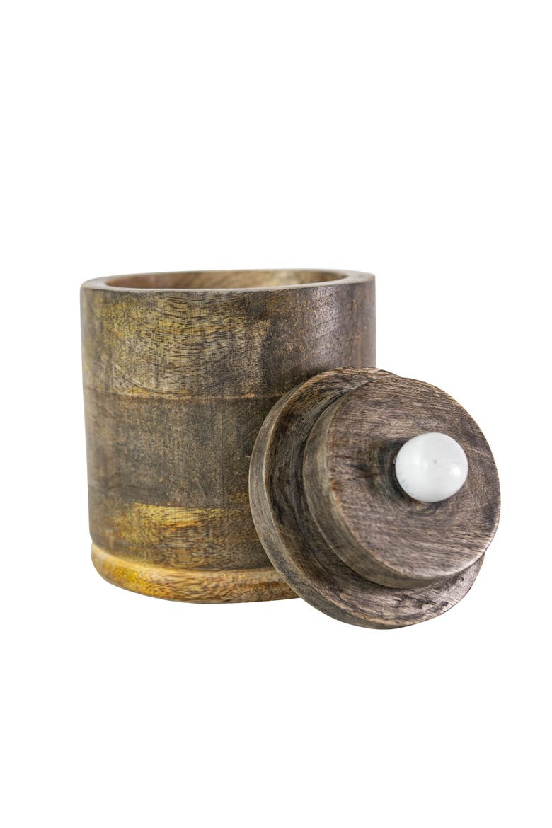 Round Canister Natural Mango Wood, Alternate, color, Brown