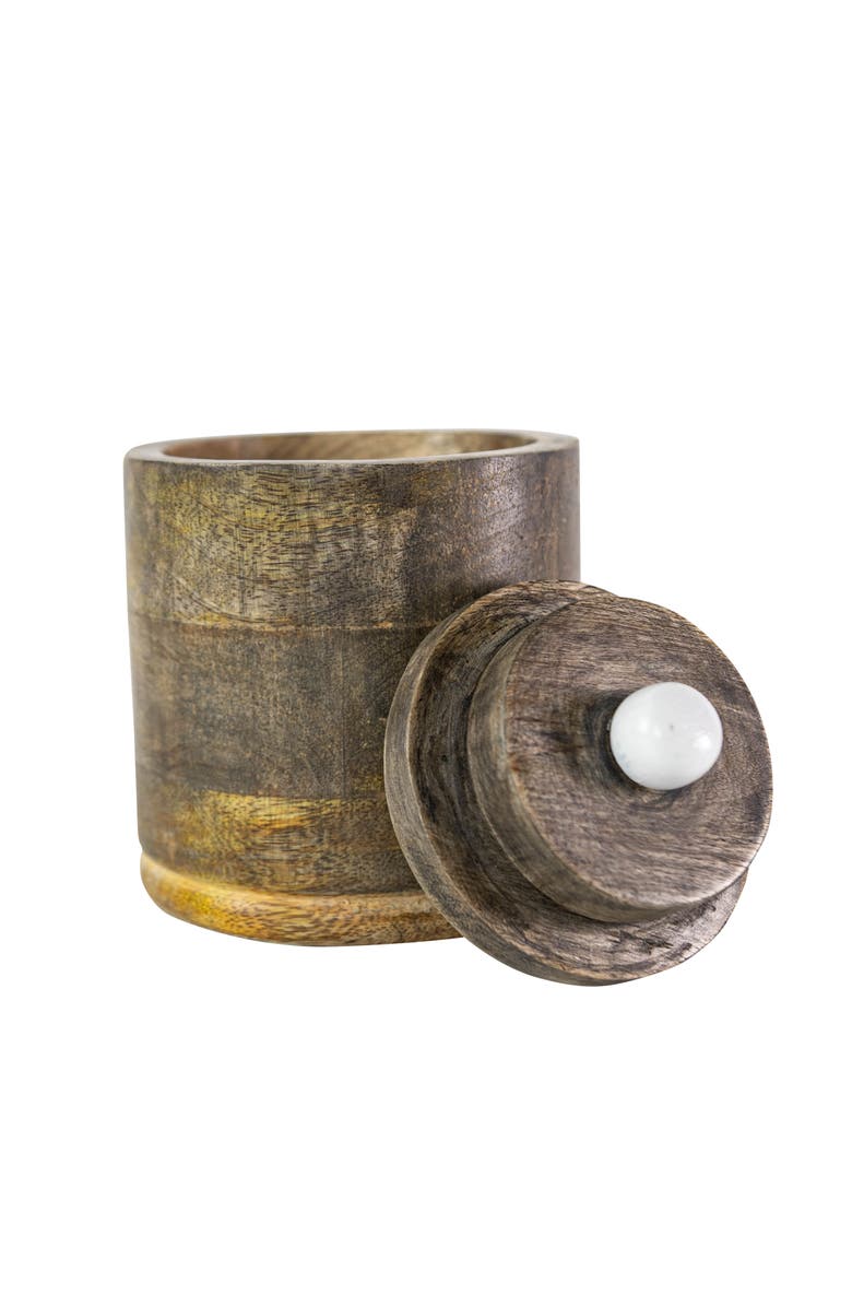 Foreside Home and Garden Round Canister Natural Mango Wood, Alternate, color, Brown
