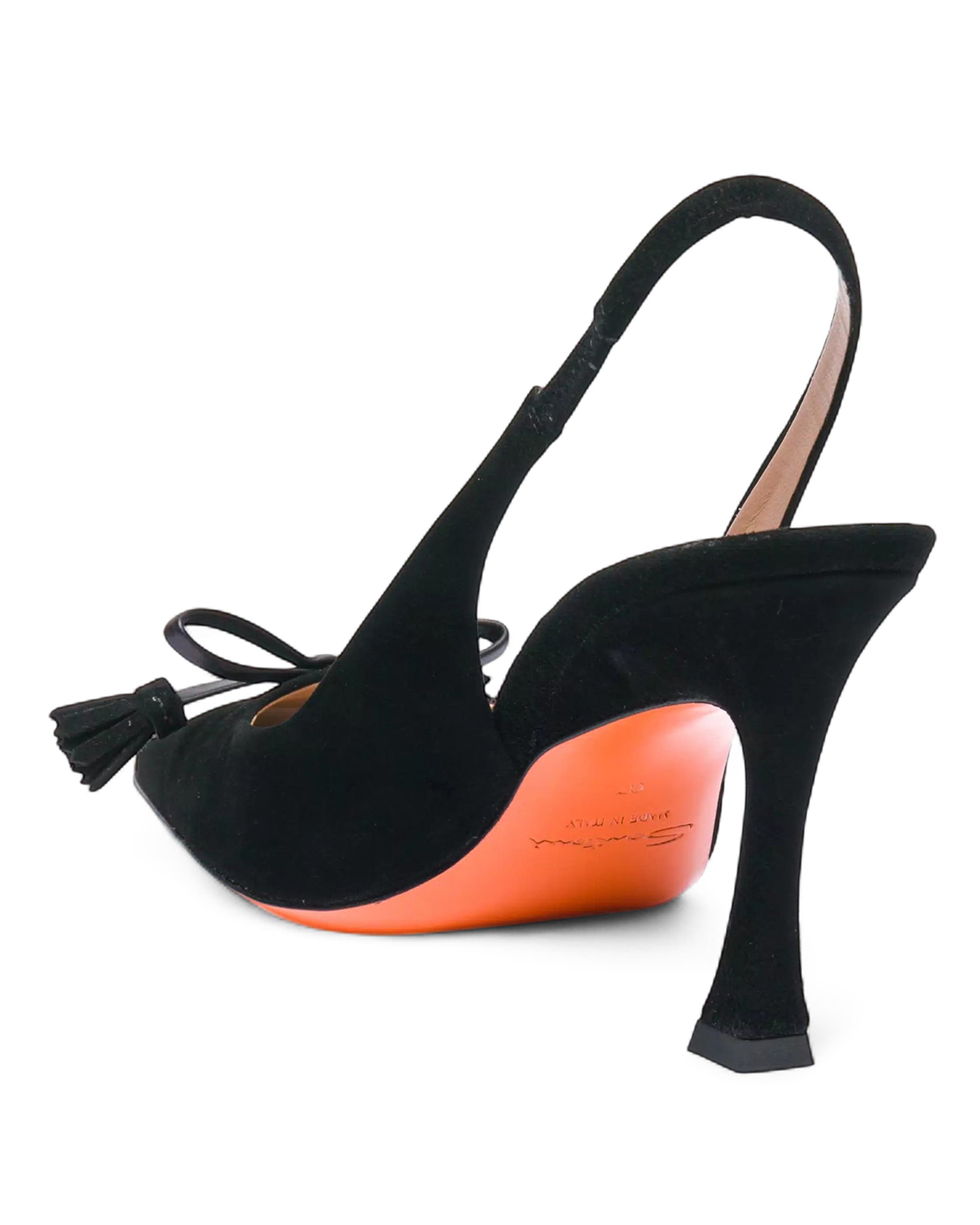 Santoni Suede High-Heel Slingback, Alternate, color, Black