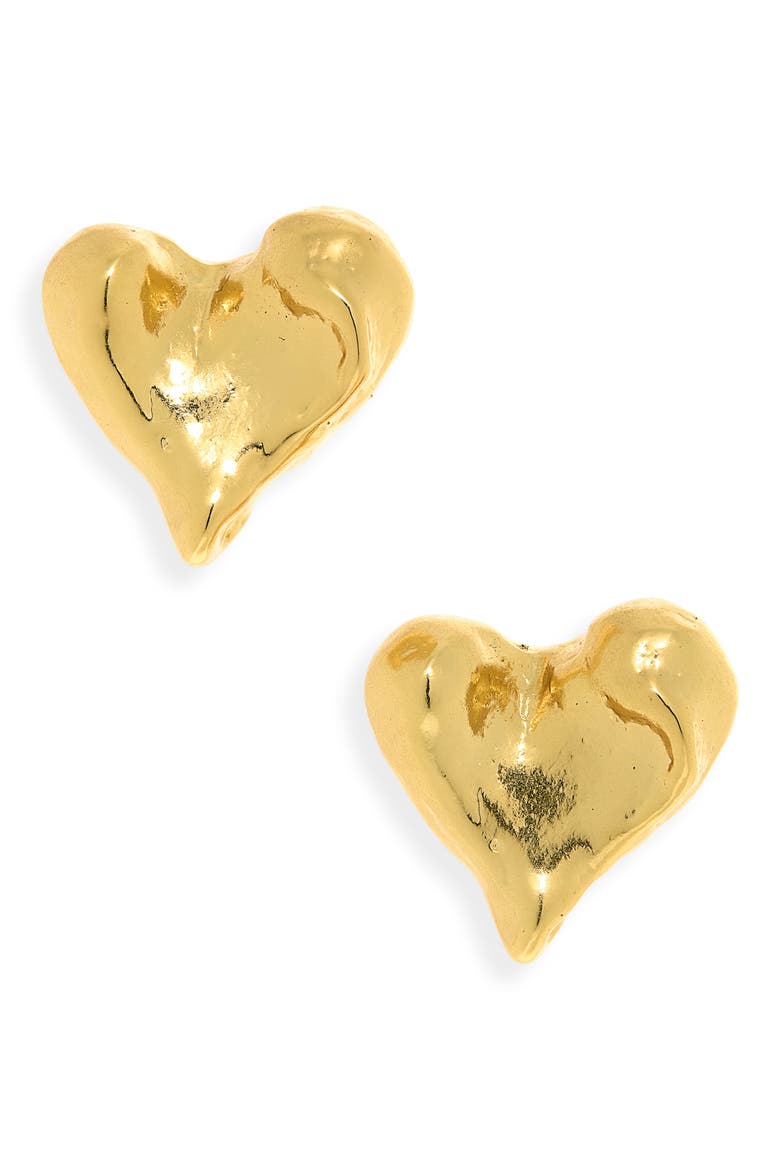 Molten Heart Stud Earrings, Main, color, GOLD