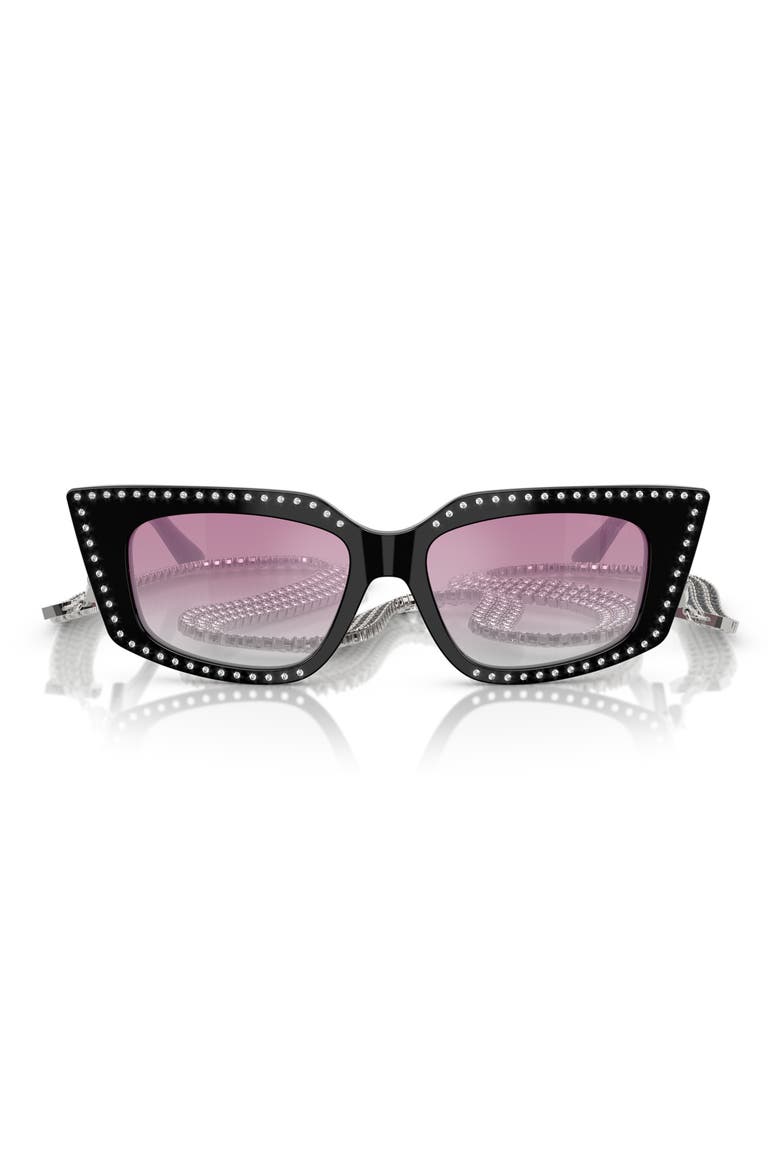 52mm Gradient Cat Eye Sunglasses with Embellished Chain, Main, color, BLACK / CLEAR GRADIENT