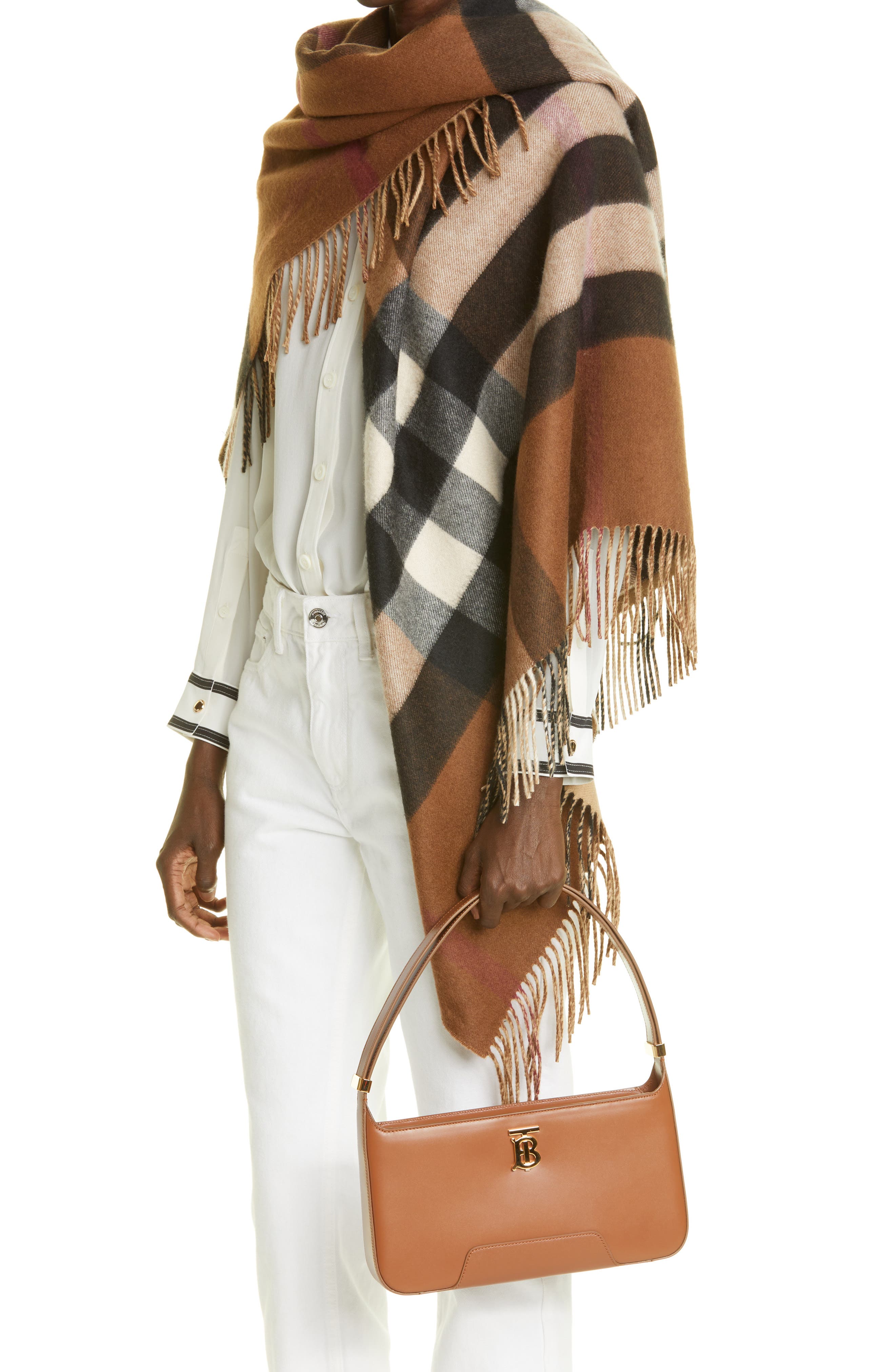 Burberry Medium TB Monogram Leather Shoulder Bag, Alternate, color, 