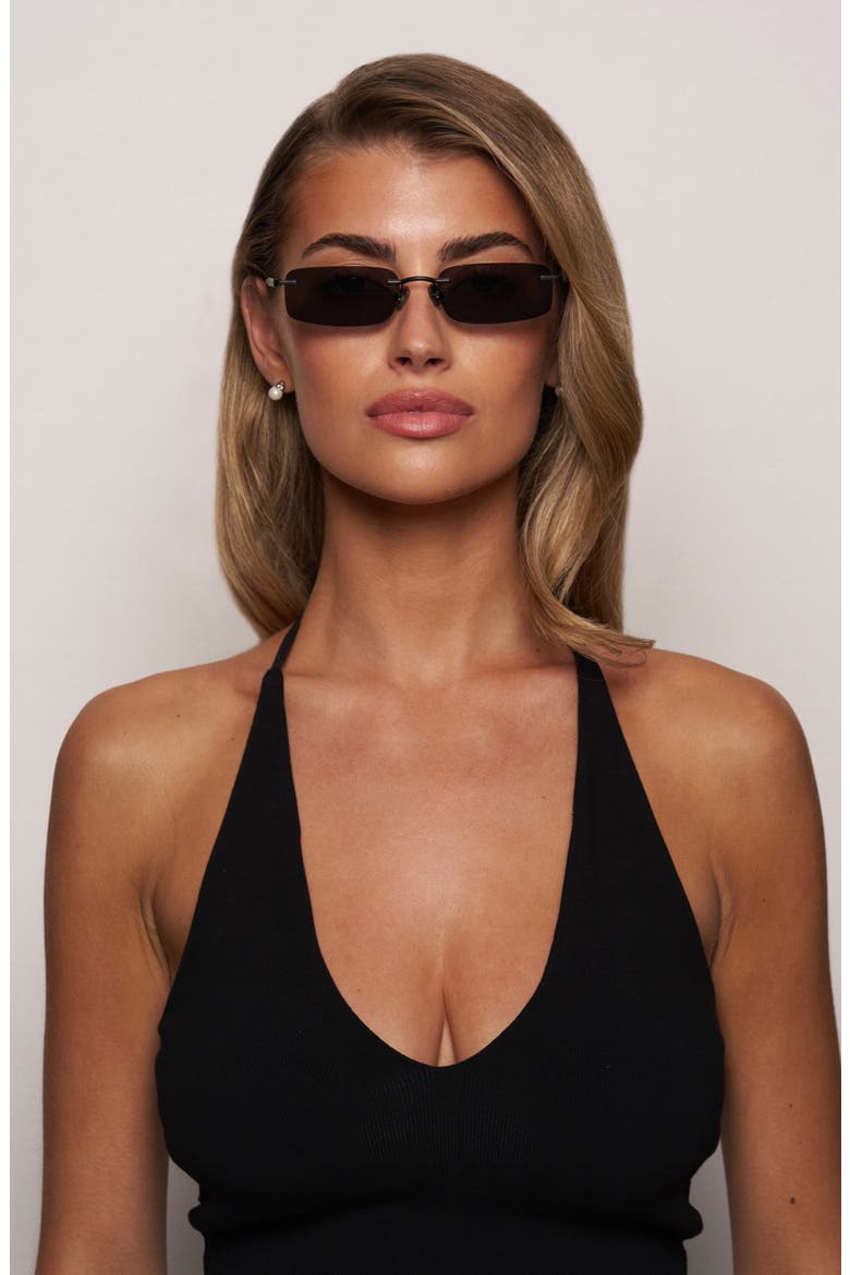 Kendall 55mm Rimless Rectangular Sunglasses, Alternate, color, GLOSS BLACK