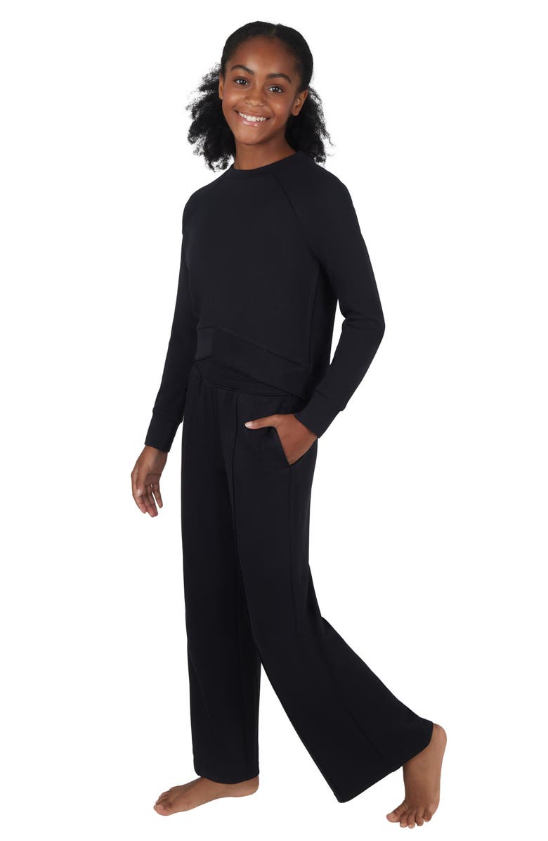 90 DEGREE BY REFLEX Kids' Scuba Knit Sweatshirt & Wide Leg Pants Set, Alternate, color, Black
