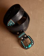 Fortela Thelma Leather Belt with Turquoise Studs