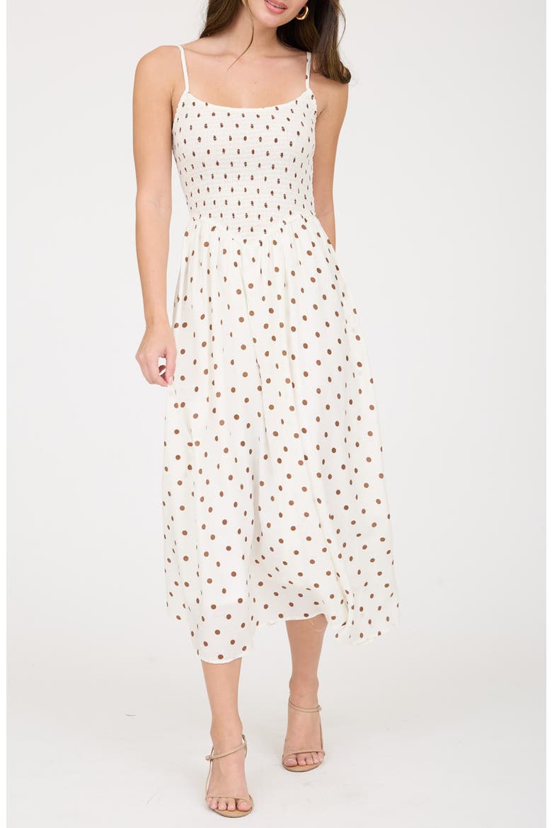 Polka Dot Midi Dress, Main, color, WHITE