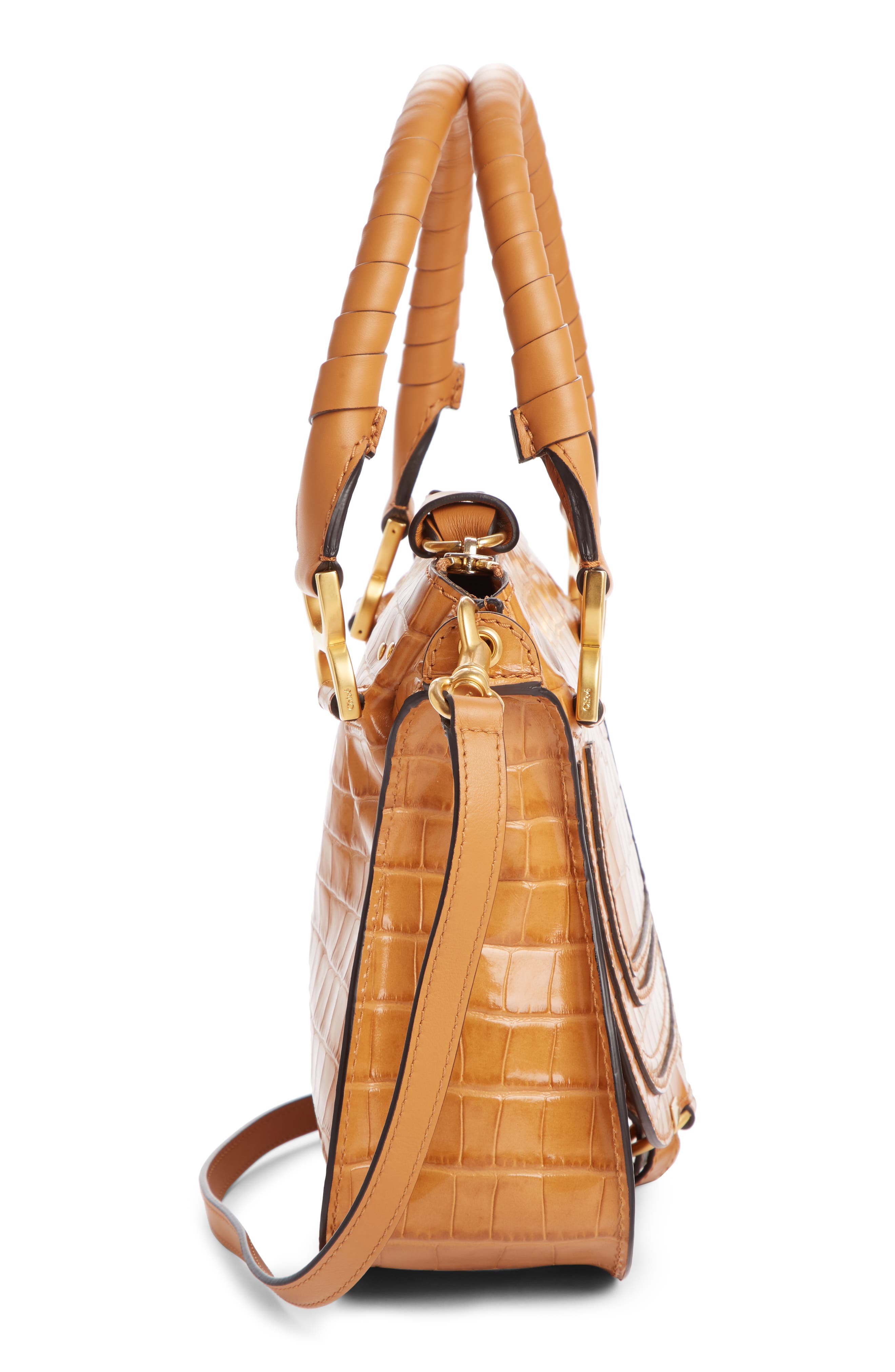 Chloé Small Marcie Croc Embossed Leather Satchel, Alternate, color, 