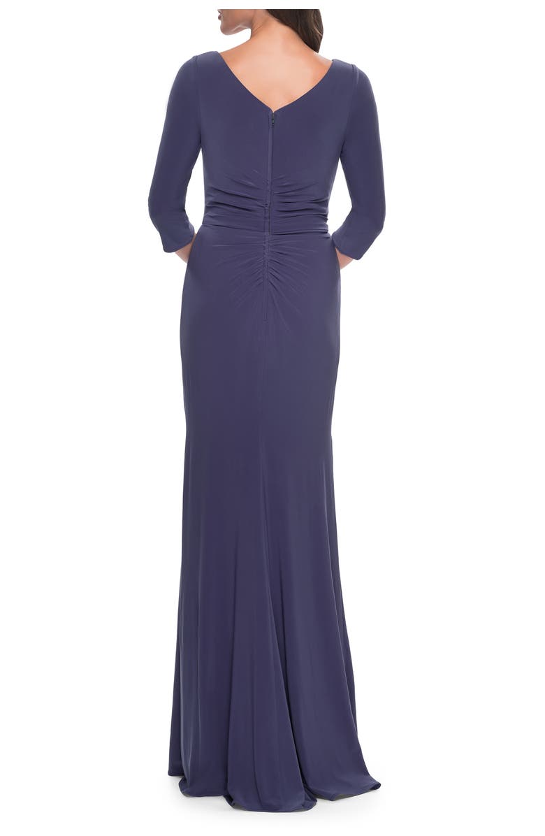 La Femme Chic Jersey Evening Dress with Ruching and Ruffle Skirt Detail, Alternate, color, 