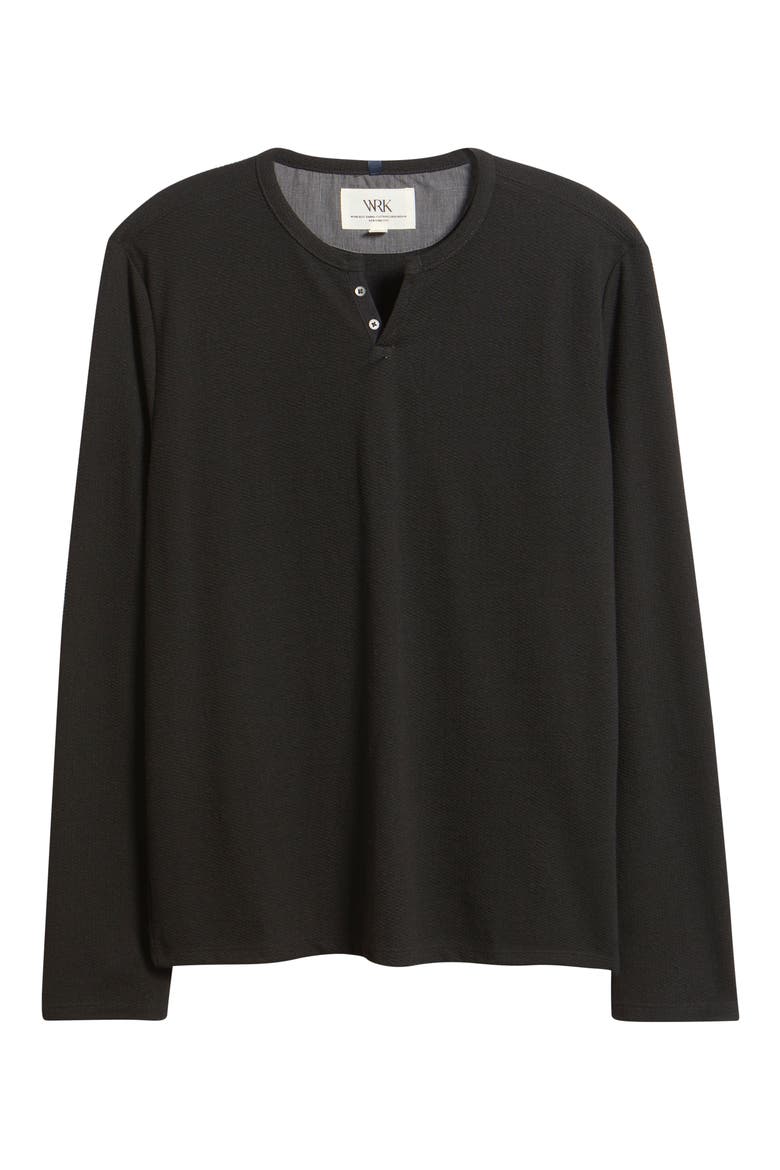 Lucerine Navy Waffle Cotton & Modal Henley, Alternate, color, BLACK
