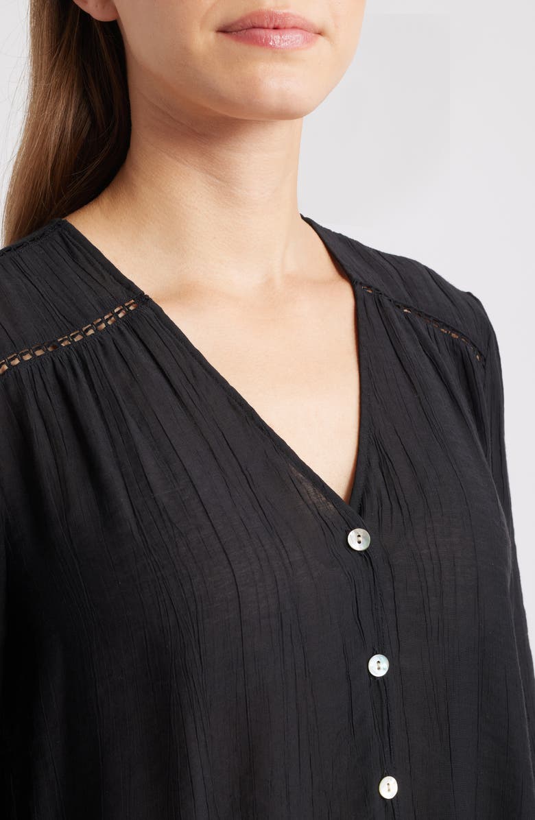 Cloth & Stone Ladder Stitch Front Button Top, Alternate, color, Black