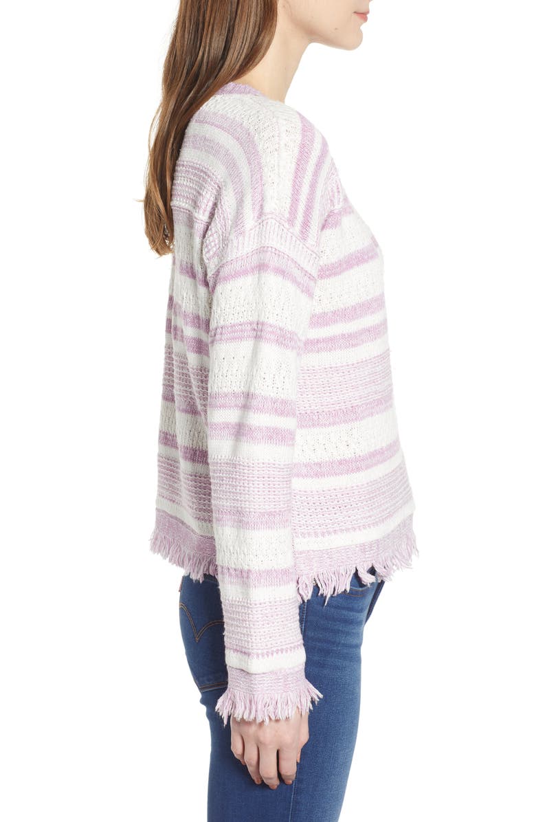 MOON RIVER Stripe Fray Hem Sweater, Alternate, color,