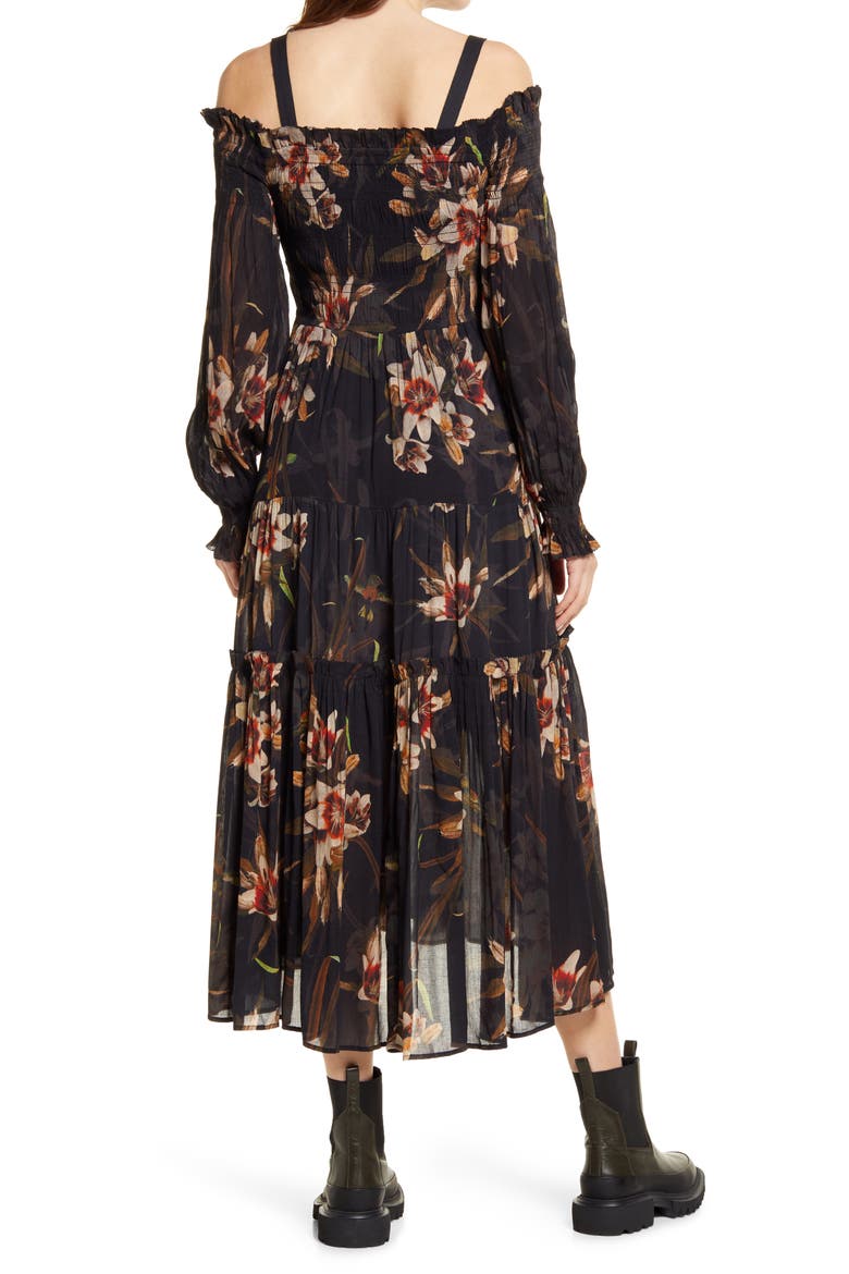 Lillemor Kuroyuri Floral Long Sleeve Midi Dress, Alternate, color, BLACK