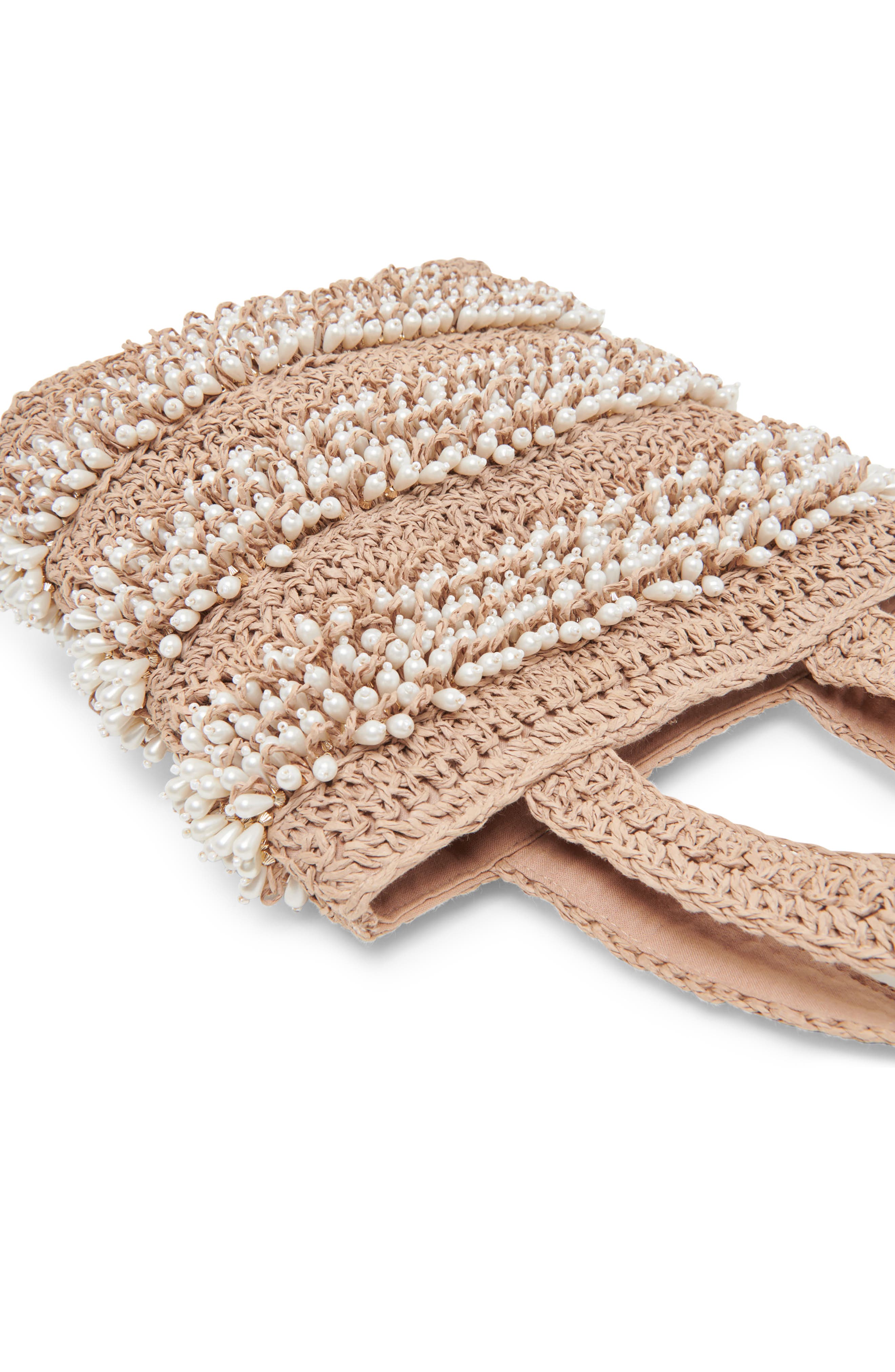 Dolce Vita Mallorca Raffia & Faux Pearl Tote, Alternate, color, Natural